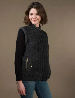 Aran Cable Knit Body Warmer -The Warm Shop R843 Charcoal1 61320.1681385869