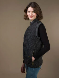 Aran Cable Knit Body Warmer -The Warm Shop R843 Charcoal3 30226.1681385870