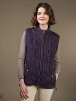 Aran Cable Knit Body Warmer -The Warm Shop R843 Plum 39893.1681386293