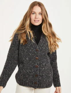 Ladies V-Neck Donegal Wool Cardigan -The Warm Shop R870 Charcoal 1 86246.1693582743