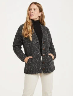 Ladies V-Neck Donegal Wool Cardigan -The Warm Shop R870 Charcoal 2 20763.1690552817