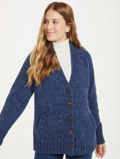 Ladies V-Neck Donegal Wool Cardigan -The Warm Shop R870 Denim 1 08922.1690552857