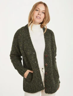 Ladies V-Neck Donegal Wool Cardigan -The Warm Shop R870 Green 1 85995.1690552821