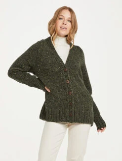 Ladies V-Neck Donegal Wool Cardigan -The Warm Shop R870 Green 3 95960.1690552808