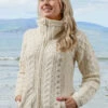 Double Collar Zip Merino Aran Cardigan