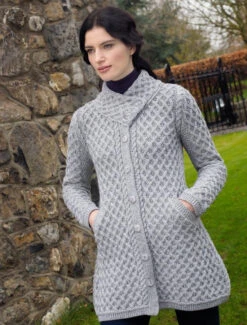 Merino Cross Over Neck Aran Coatigan -The Warm Shop X4831leadsoftgrey 11638.1583409236