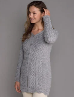 ‎Aran A-Line Lace‎ Cardigan -The Warm Shop X5213 Soft Grey 1 88166.1669214936