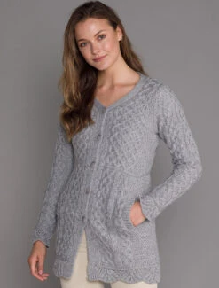 ‎Aran A-Line Lace‎ Cardigan -The Warm Shop X5213 Soft Grey 4 38631.1669214935