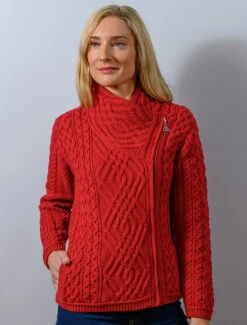 Aran Jacket With Celtic Knot Side Zip -The Warm Shop Z4630 Cherry 59444.1673752884