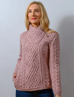 Aran Jacket With Celtic Knot Side Zip -The Warm Shop Z4630 Dusty Pink 47216.1673752884