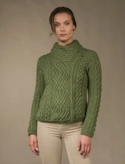Aran Jacket With Celtic Knot Side Zip -The Warm Shop Z4630 Grass 1 12401.1673752882