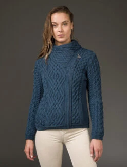 Aran Jacket With Celtic Knot Side Zip -The Warm Shop Z4630 Mallard 1 42969.1673752881