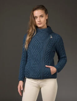 Aran Jacket With Celtic Knot Side Zip -The Warm Shop Z4630 Mallard 3 81125.1673752881