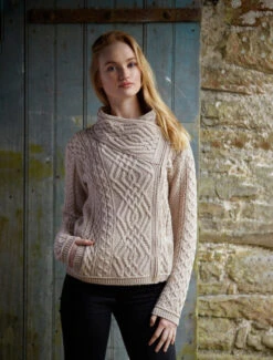 Aran Jacket With Celtic Knot Side Zip -The Warm Shop Z4630 Parsnip 49545.1673752883