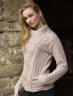 Aran Jacket With Celtic Knot Side Zip -The Warm Shop Z4630leadparsnip 01765.1673752882